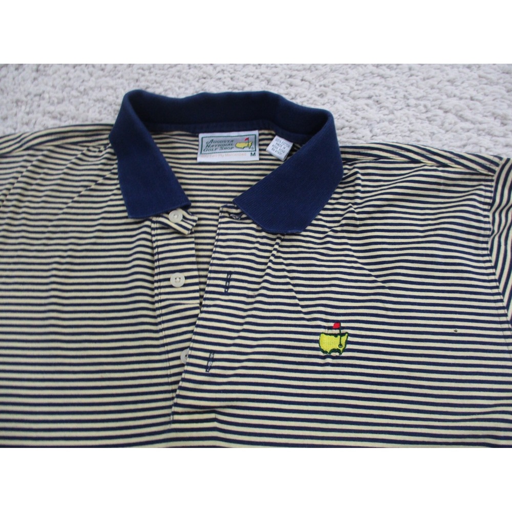 Masters Shirt Mens Medium Yellow Polo Golfer Golf Striped Preppy Outdoor A2